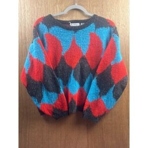 Optimum Sweater Womens Size Large Multicolor Argyle Wool Blend Knit Pullover